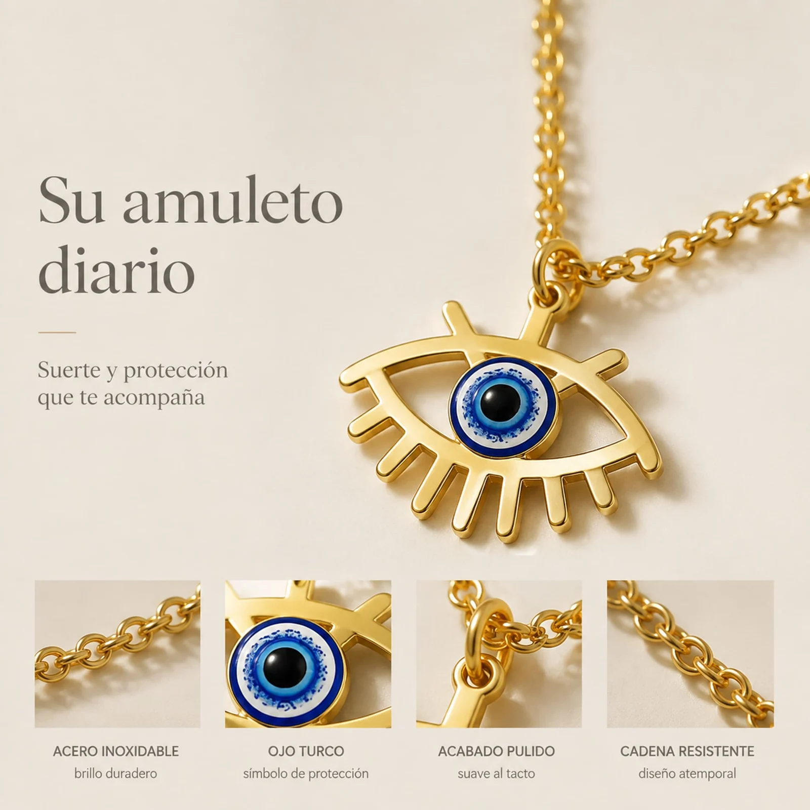 COLLAR OJO TURCO ACERO COLOR DORADO
