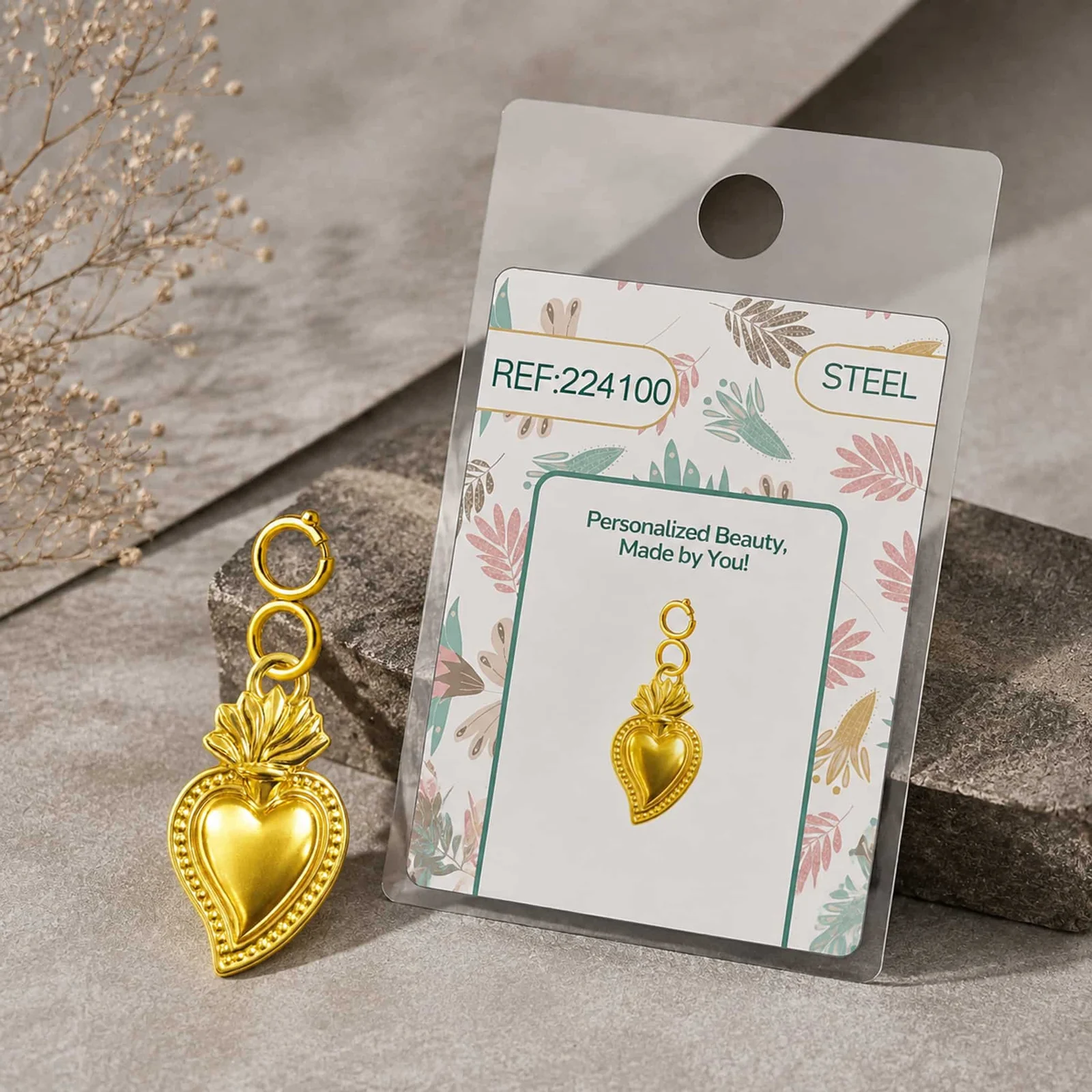 CHARM ACERO DORADO CHAPADO ORO 14 K-CON CIERRE