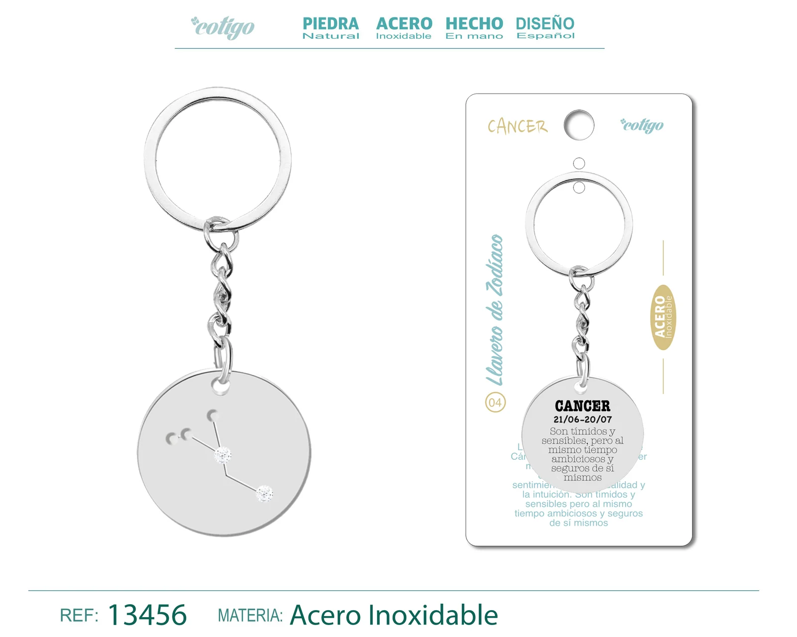 LLAVERO ACERO CON ZODIACO CANCER