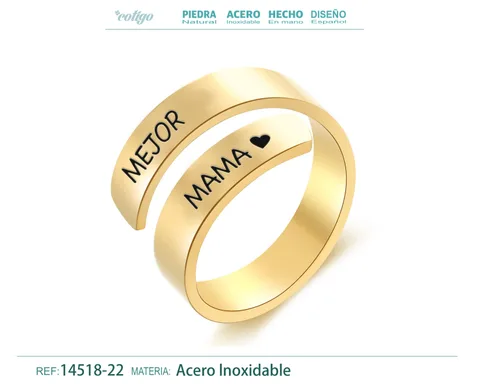 Anillo Acero con Mensaje Espa?ol Dorado