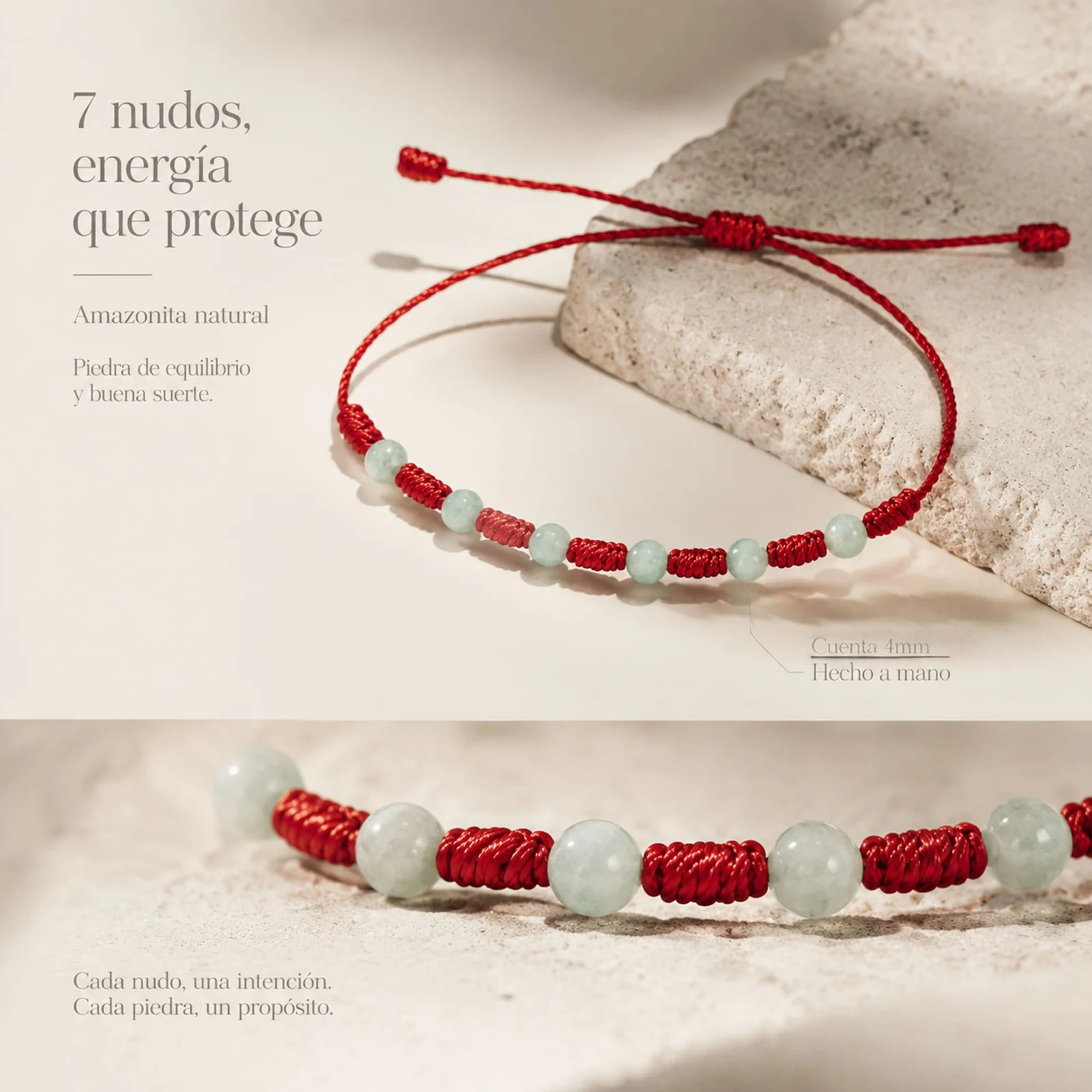 PULSERA 7 NUDOS CON  AMAZONITA 4MM