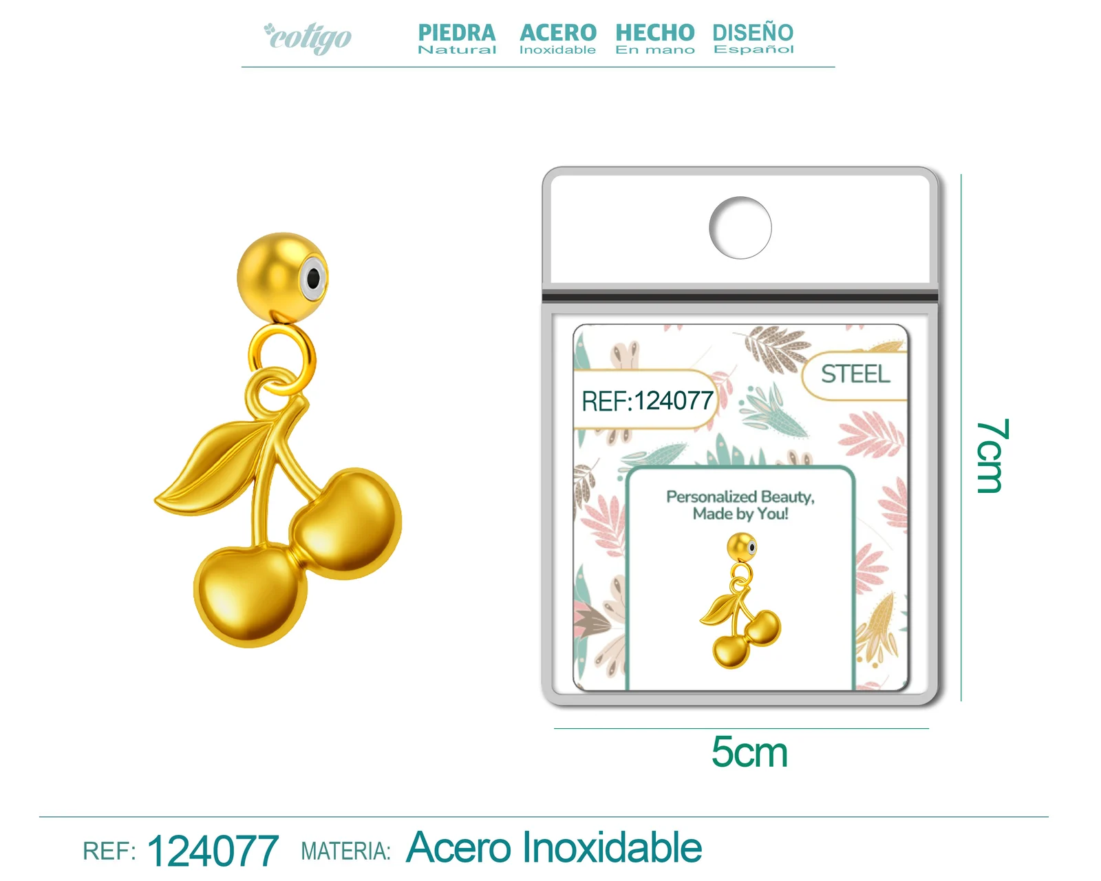 CHARM ACERO DORADO CHAPADO ORO 14 K-CON BOLA DE GOMA