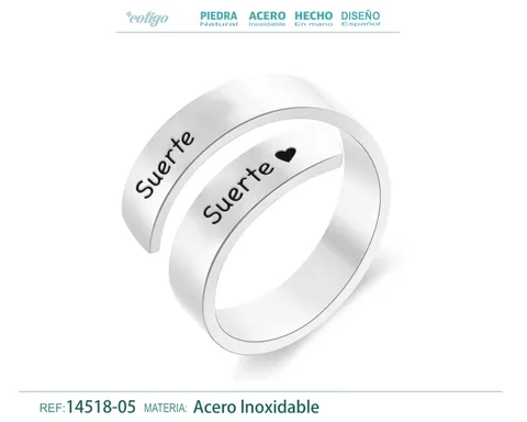 Anillo Acero con Mensaje Espa?ol Plateado