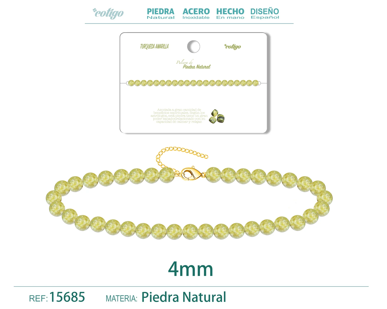 PULSERA TURQUESA AMARILLA 4MM