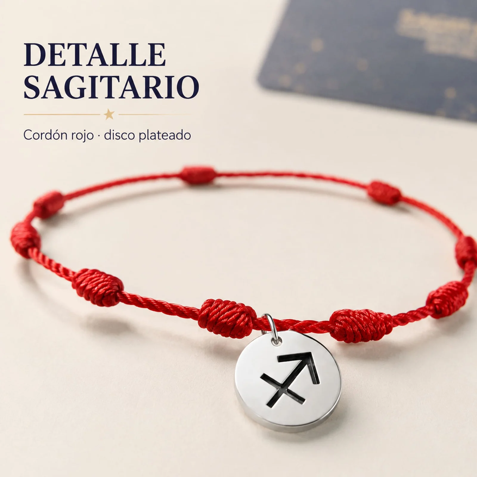 PULSERA 7 NUDOS CON SAGITARIO ACERO. COLOR PLATEADO