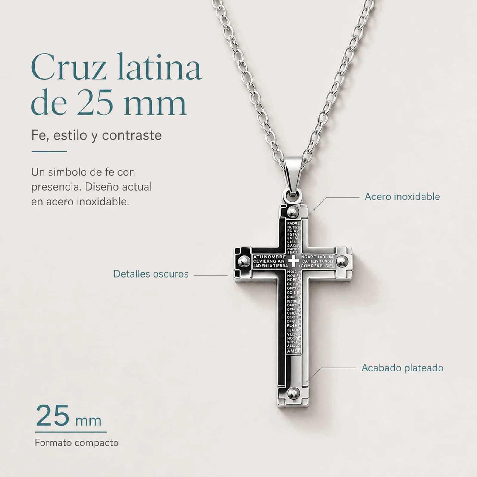 COLGANTE CRUZ LATINA ACERO COLOR PLATEADO