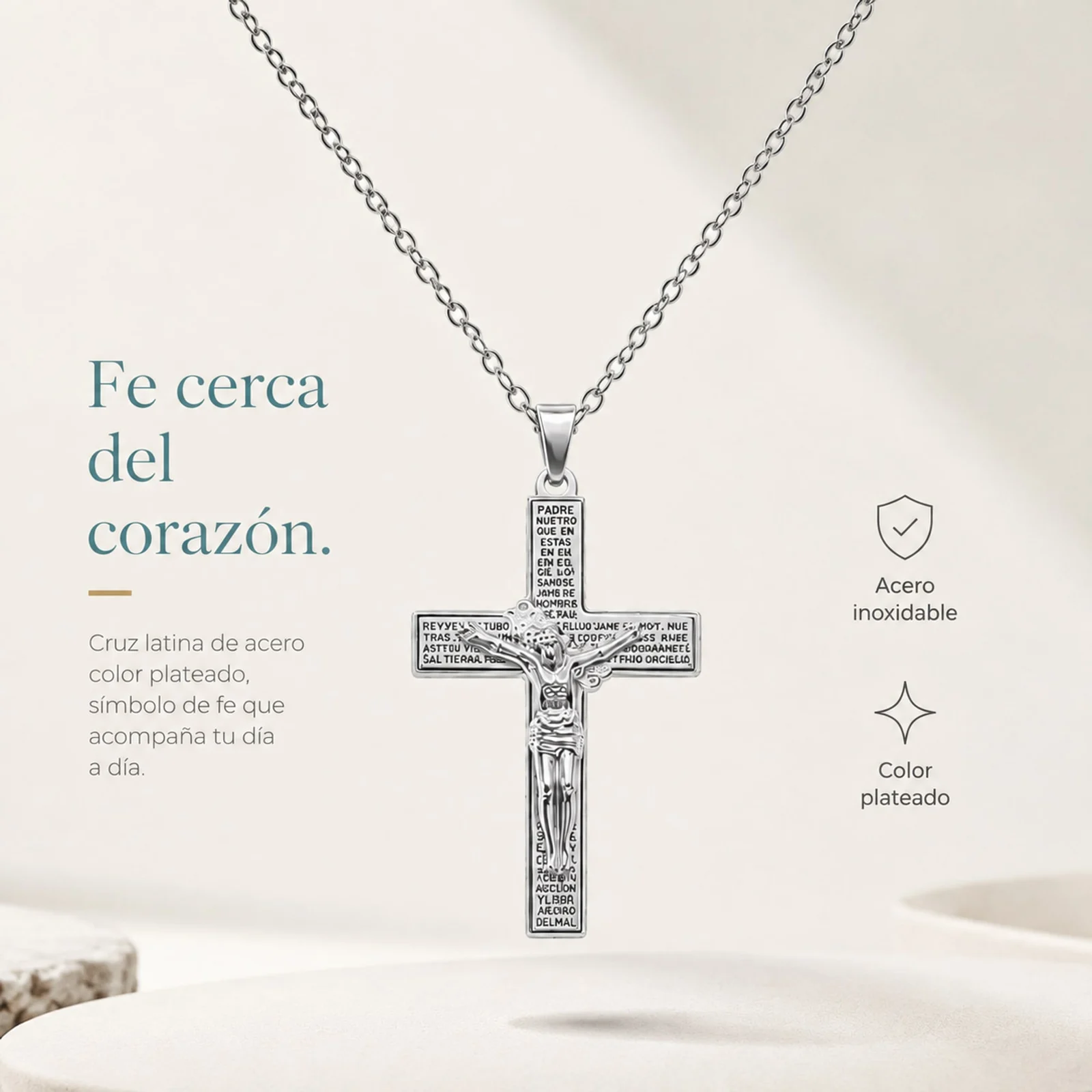 COLGANTE CRUZ LATINA ACERO COLOR PLATEADO