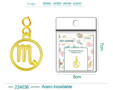 CHARM DE ZODÍACO ESCORPIÃO ACERO COLOR DORADO-CON CIERRE