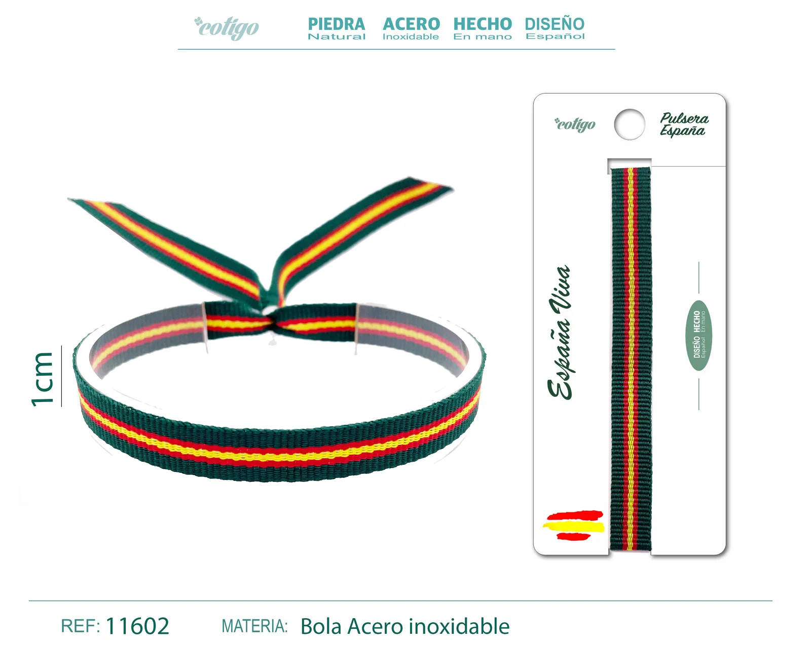 PULSERA ESPAÑA ANCHO 1CM VERDE