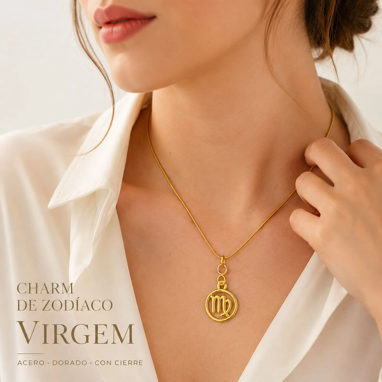 CHARM DE ZODÍACO VIRGEM ACERO COLOR DORADO-CON CIERRE