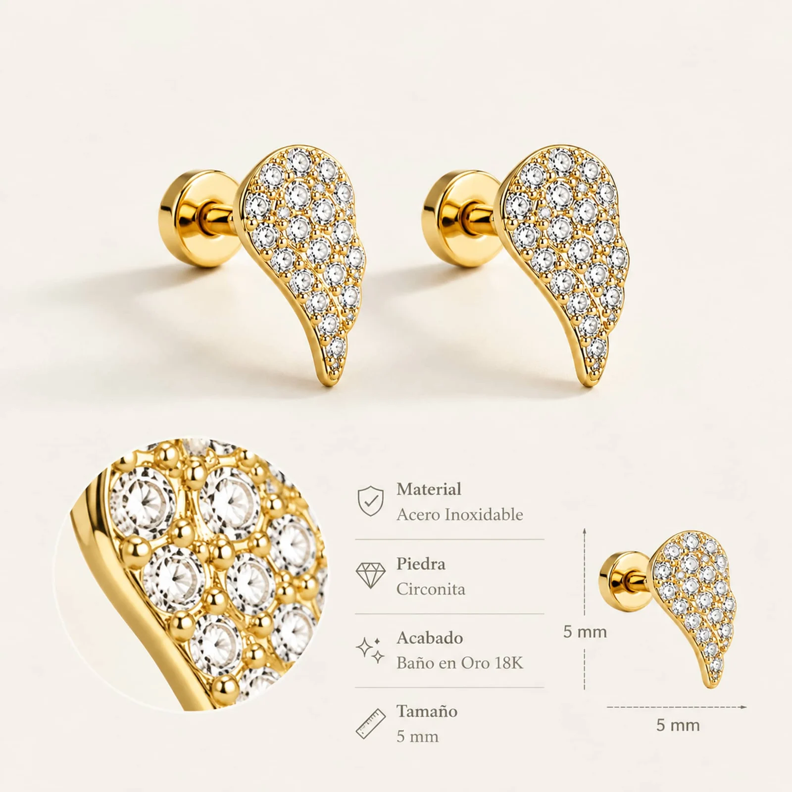 Pendiente-Piercing Bañado Oro 18K y con Circonita