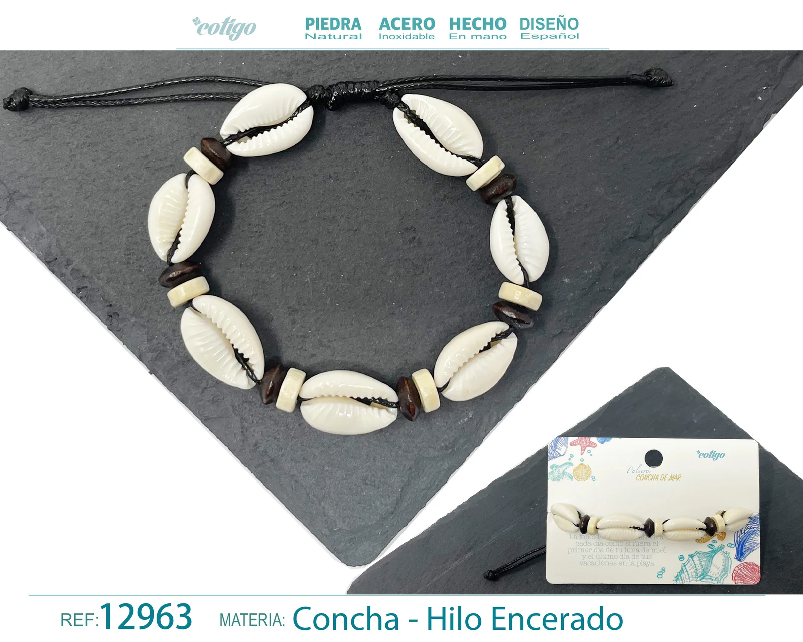 PULSERA HILO ENCERADO DE CONCHA