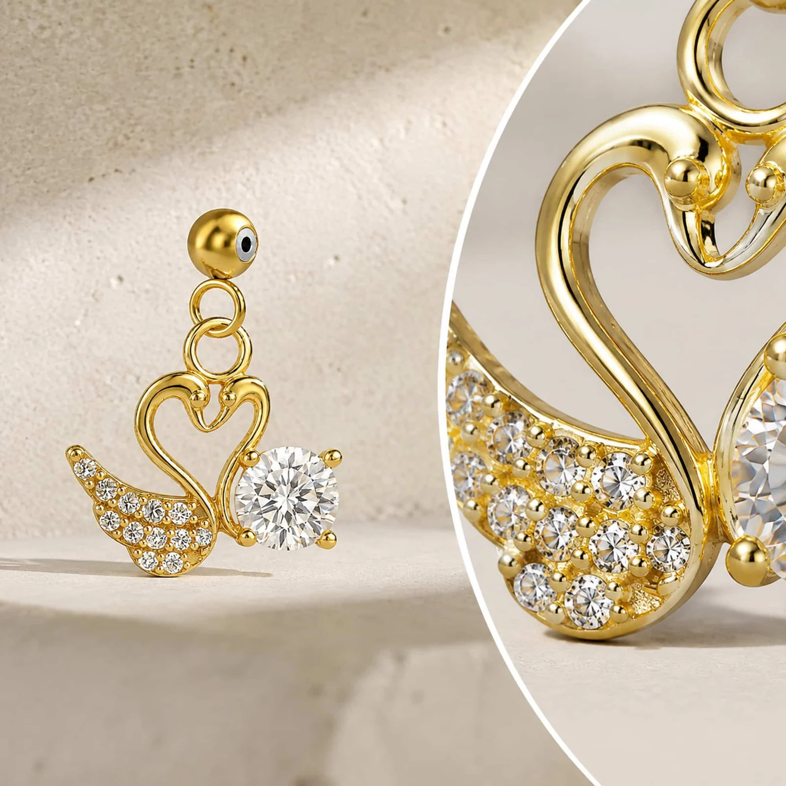 CHARM DE COBRE CHAPADO ORO 14K CON CIRCONITA-CON BOLA DE GOMA