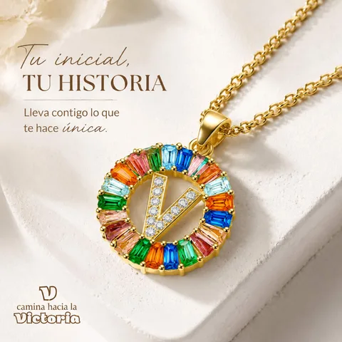 COLGANTE LETRA V CHAPADO ORO 14K CON CIRCONITA