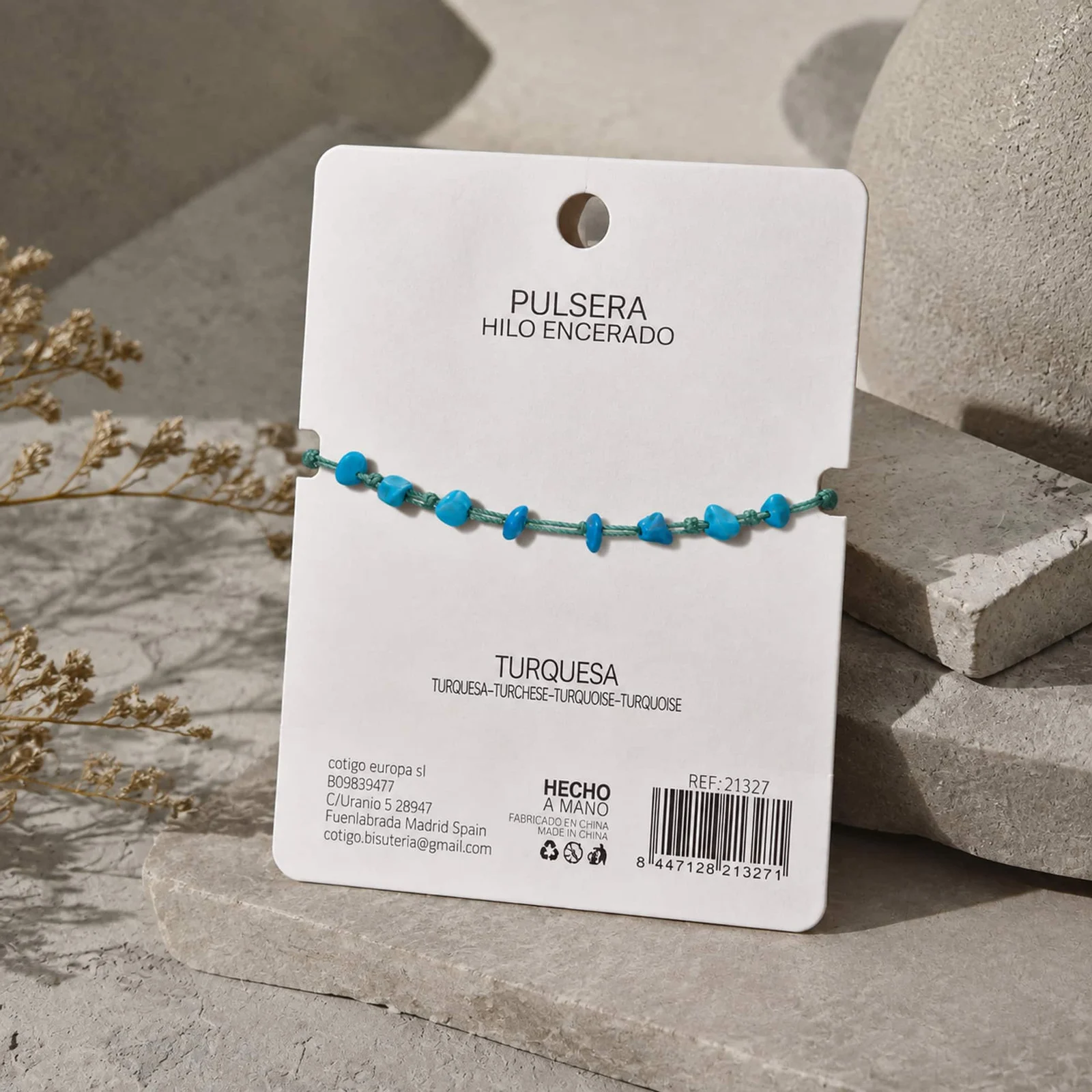 PULSERA HILO ENCERADO CON TURQUESA
