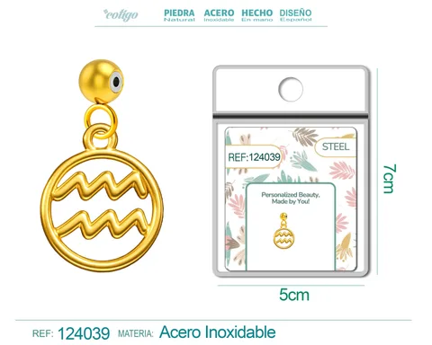 CHARM DE ZODÍACO AQUÁRIO ACERO COLOR DORADO-CON BOLA DE GOMA