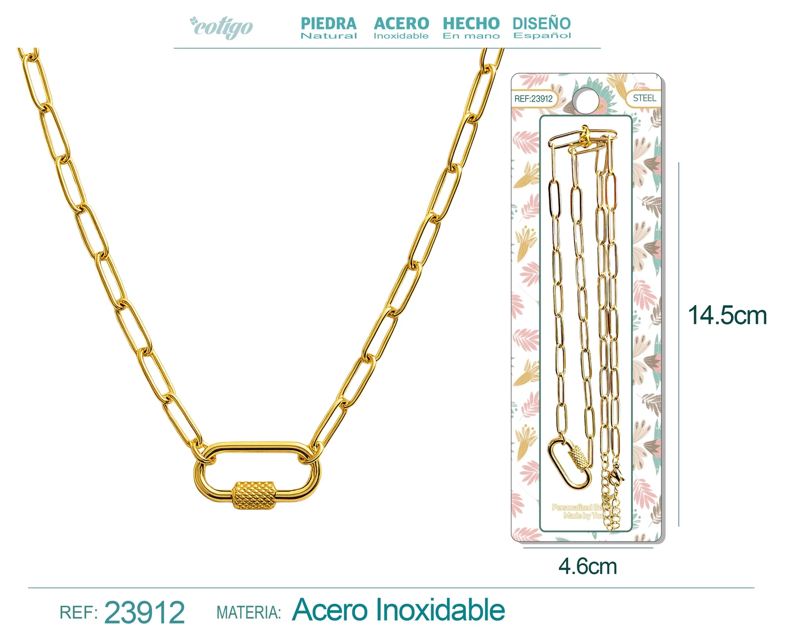 COLLAR DE CADENA ACERO COLOR DORADO PARA CHARM