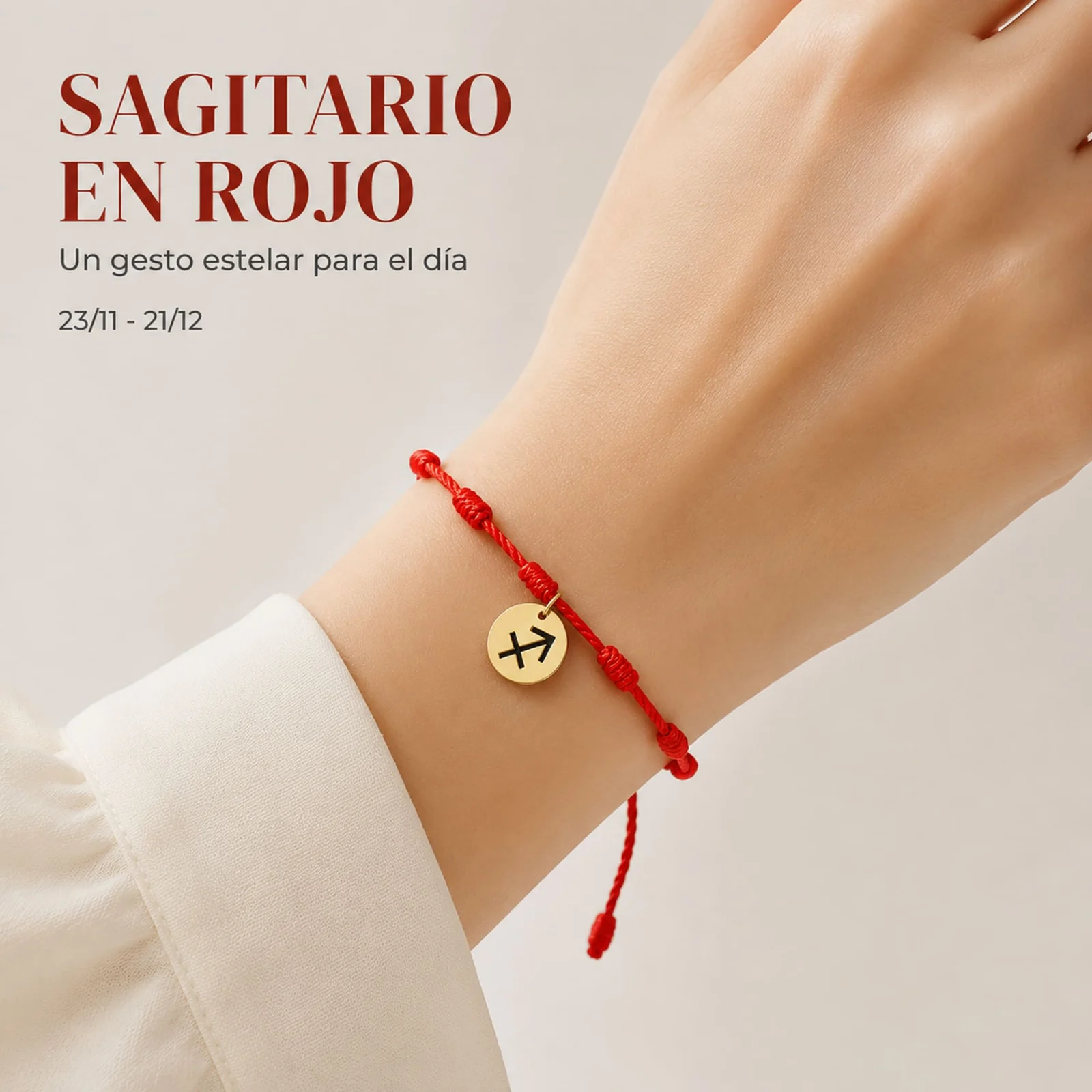 PULSERA 7 NUDOS CON SAGITARIO ACERO. COLOR DORADO