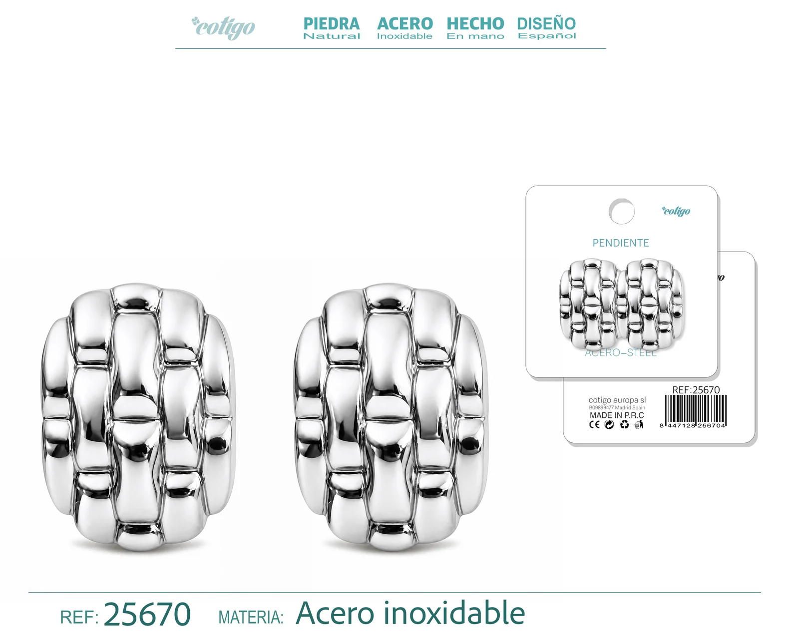 Pendiente Acero Inoxidable color Plateado