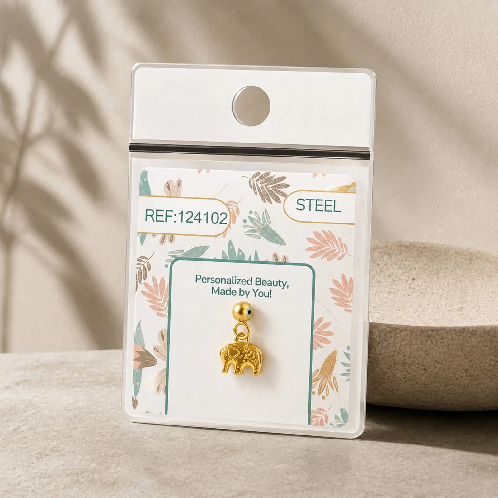 CHARM ACERO DORADO CHAPADO ORO 14 K-CON BOLA DE GOMA