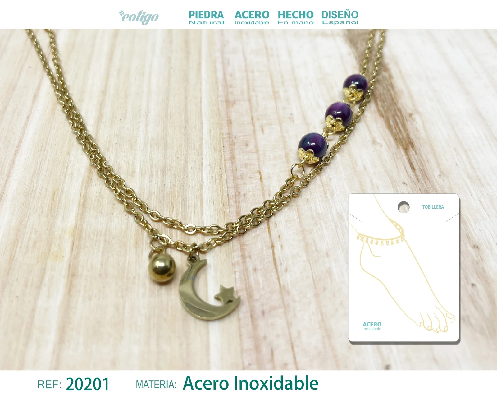 TOBILLERA ACERO COLOR DORADO
