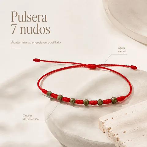 PULSERA 7 NUDOS CON  ÁGATA DE BAMBÚ 4MM