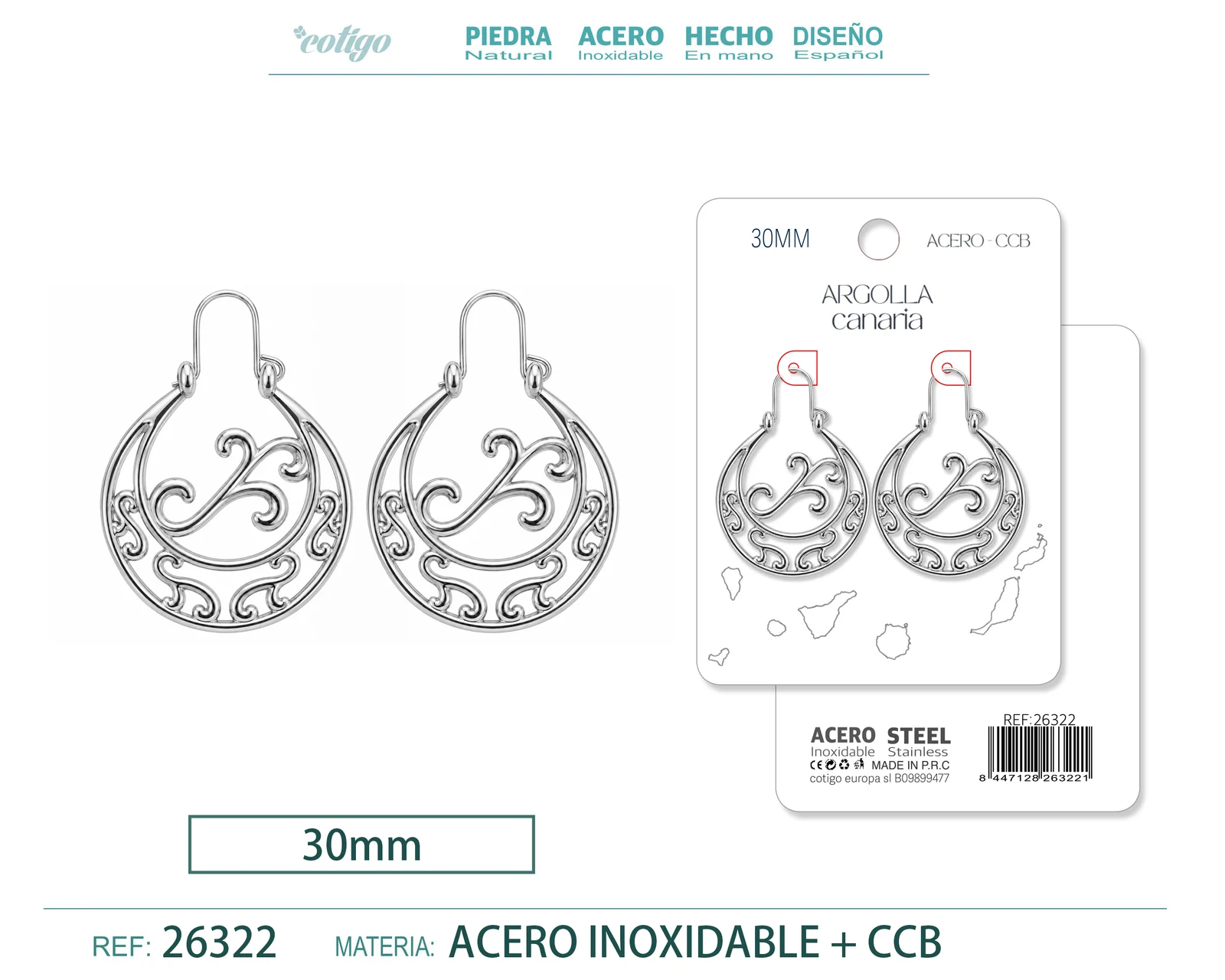 Argolla Canaria 30cm Color Plateado Material CCB