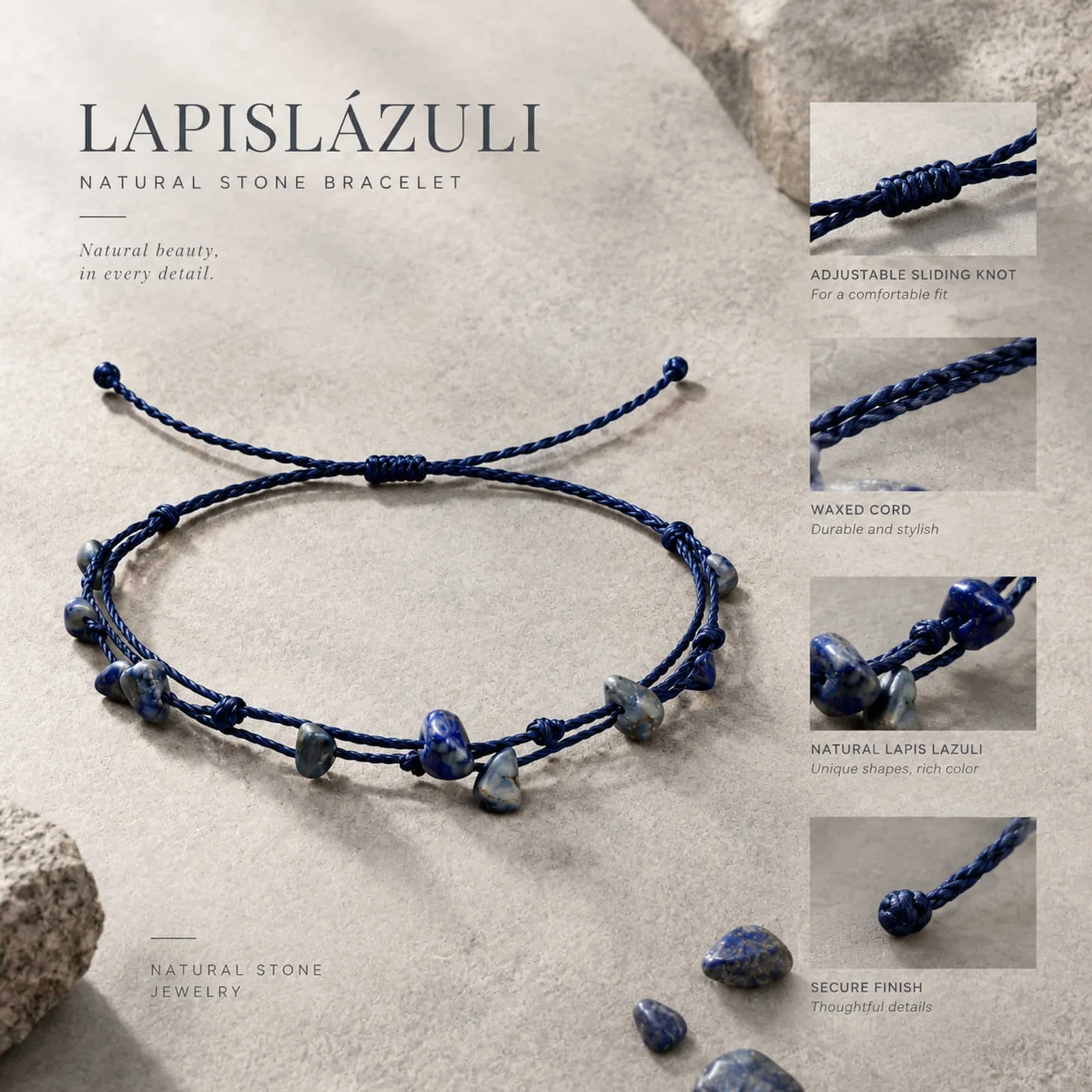 PULSERA HILO ENCERADO CON LAPISLÁZULI