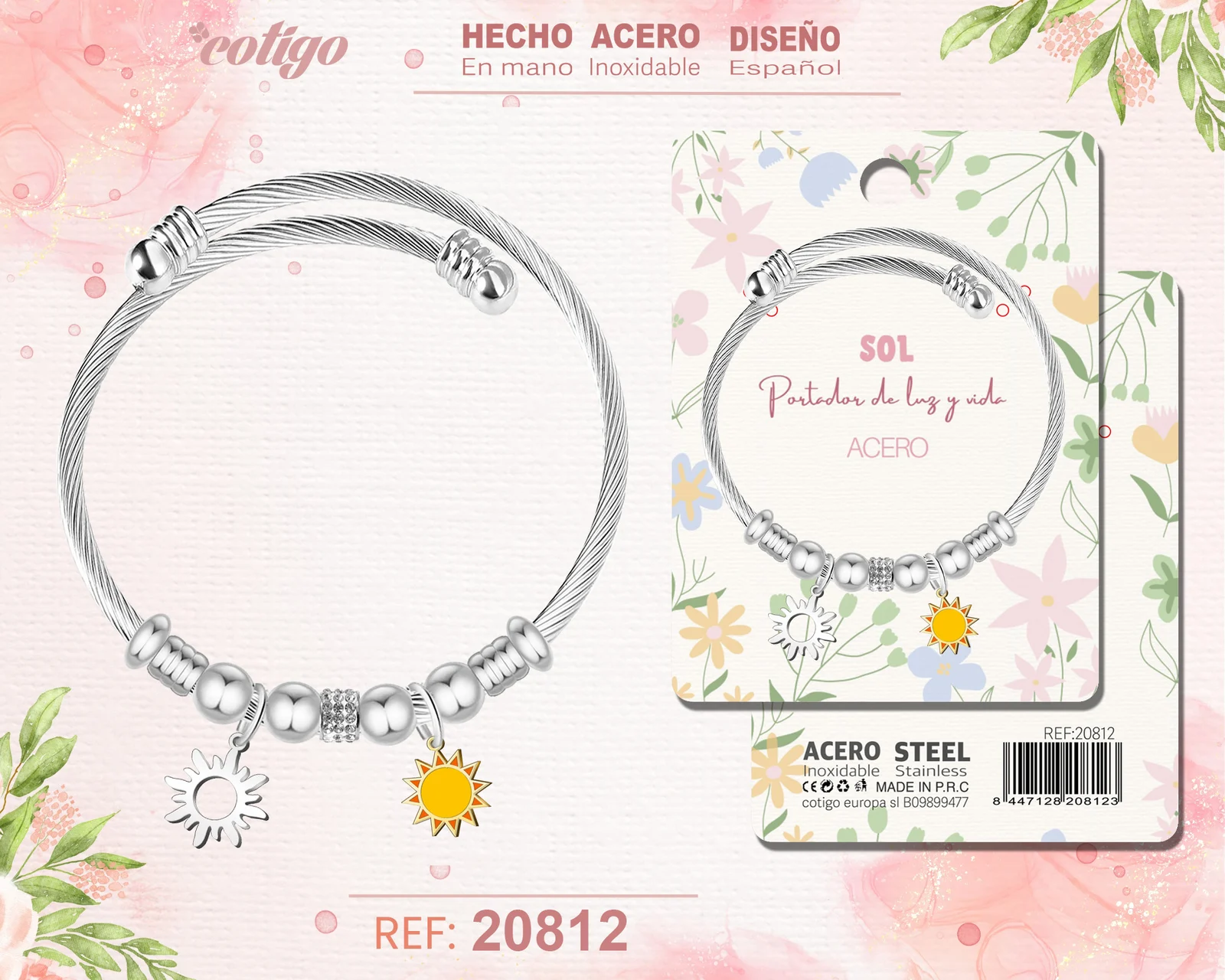 BRAZALETE ACERO CON: SOL