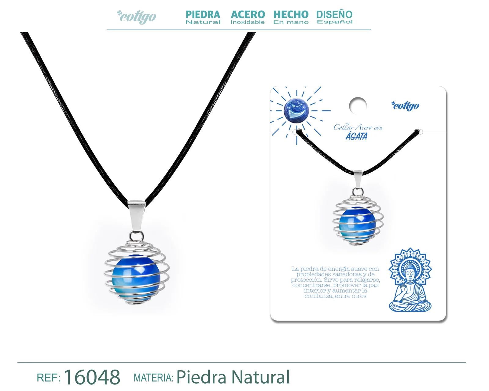 COLGANTE DE ÁGATA AZUL 14MM CON ACESORIO DE ACERO