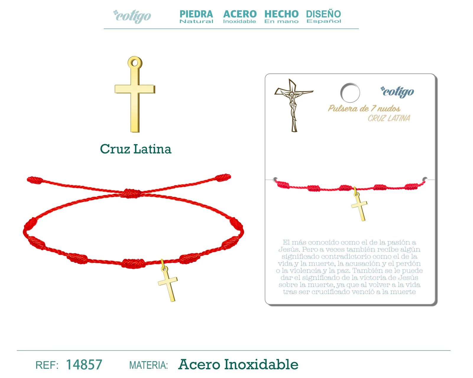 PULSERA 7 NUDOS CON CRUZ ACRO COLOR DORADO