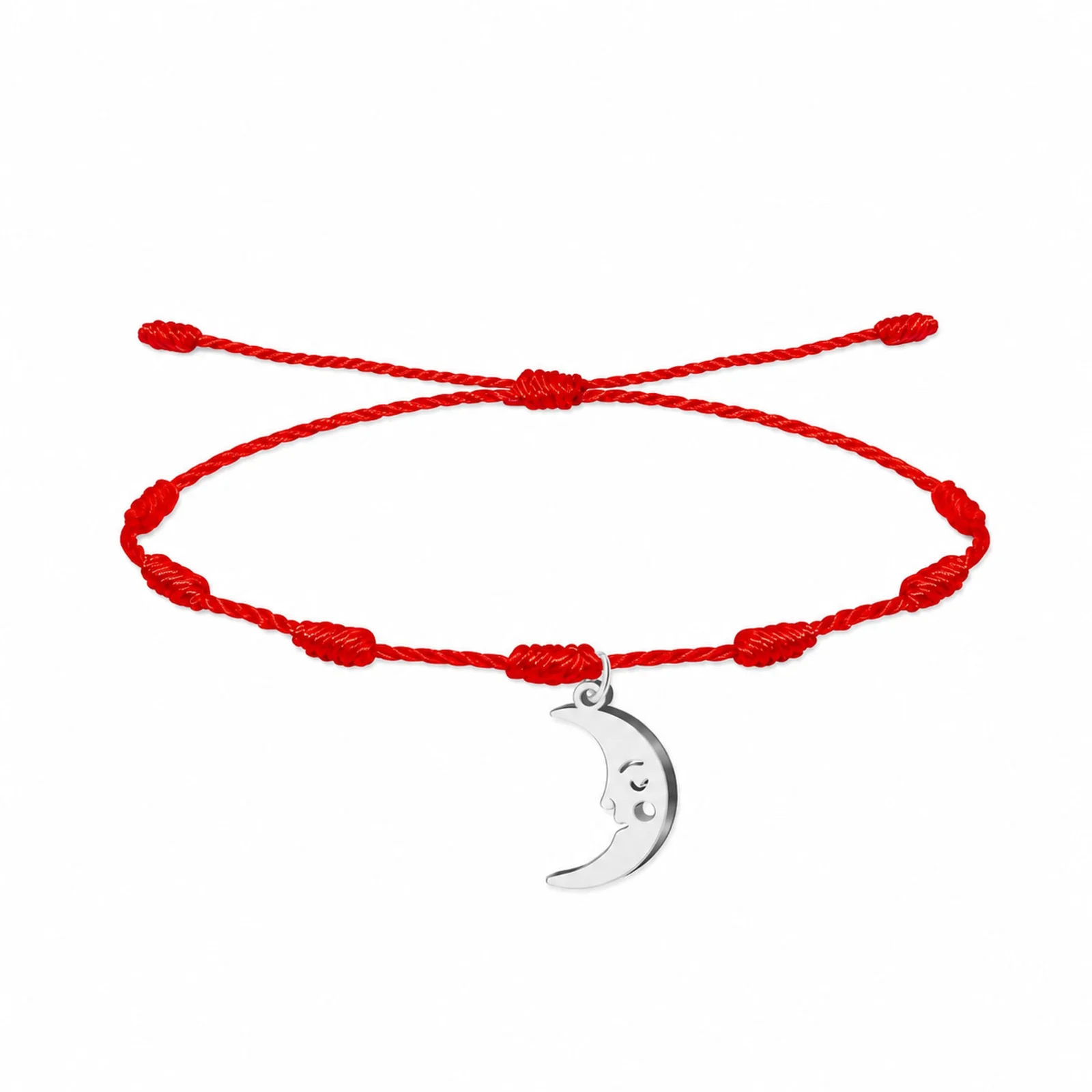 PULSERA 7 NUDOS CON LUNA COLOR PLATEADO
