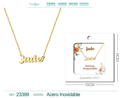 COLLAR NOMBRE INGLES JADE ACERO CON SOBRE