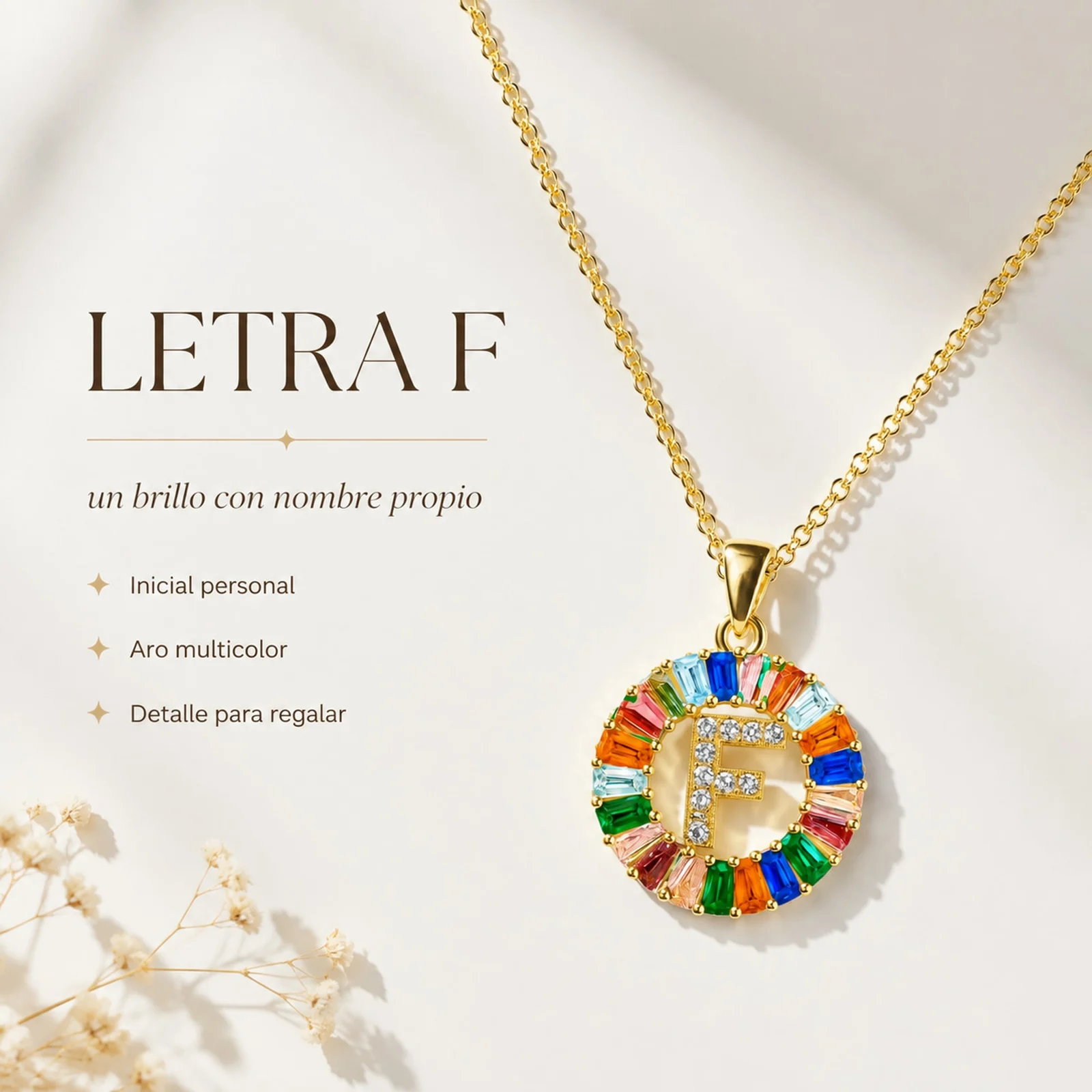 COLGANTE LETRA F CHAPADO ORO 14K CON CIRCONITA