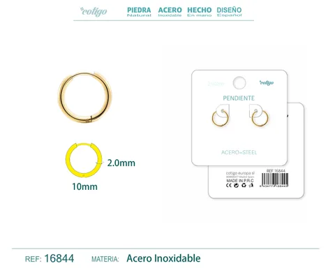 PENDIENTE ARO ACERO 2.0X10 MM DORADO