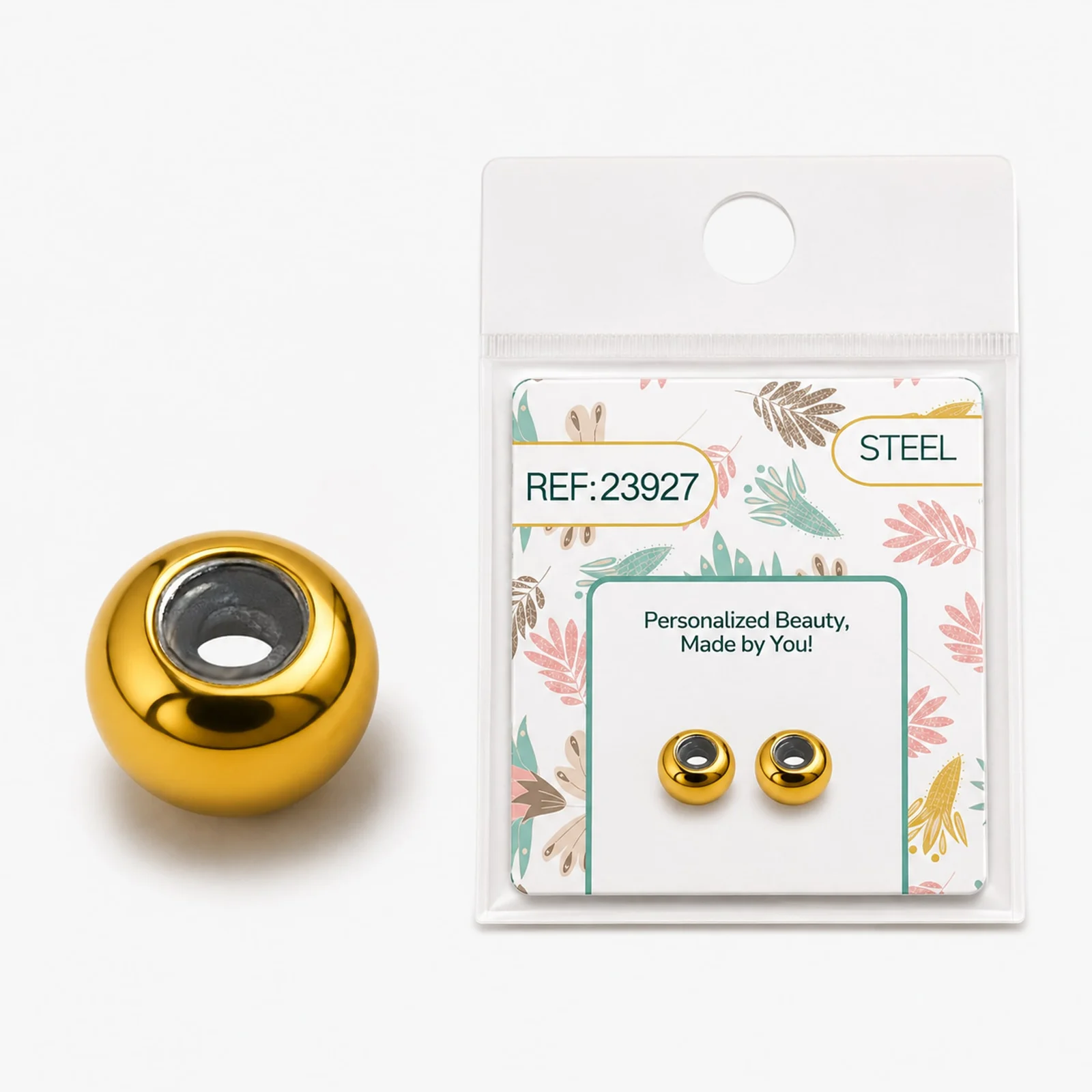 BOLA PLANO 6MM ACERO DORADO CON GOMA PARA FIJAR CHARM EN CADENA DE SERPIENTE