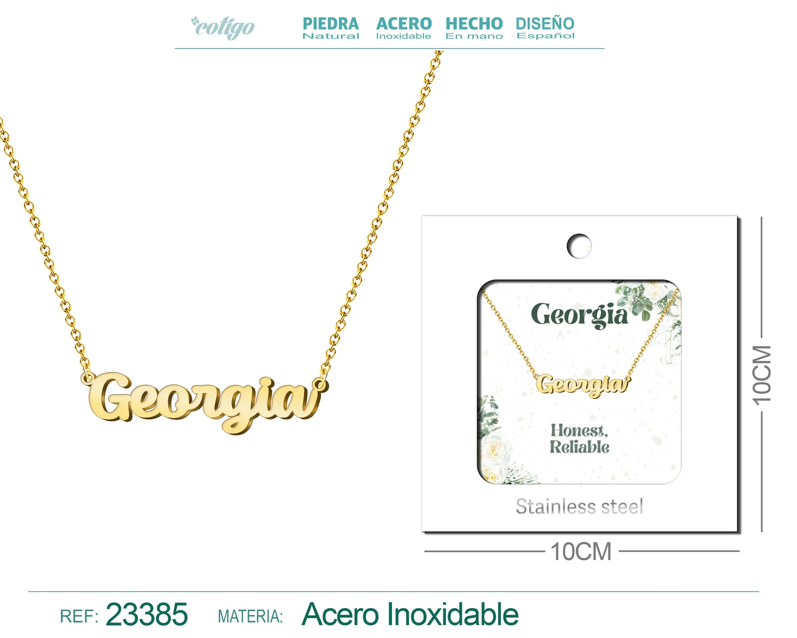 COLLAR NOMBRE INGLES GEORGIA ACERO CON SOBRE