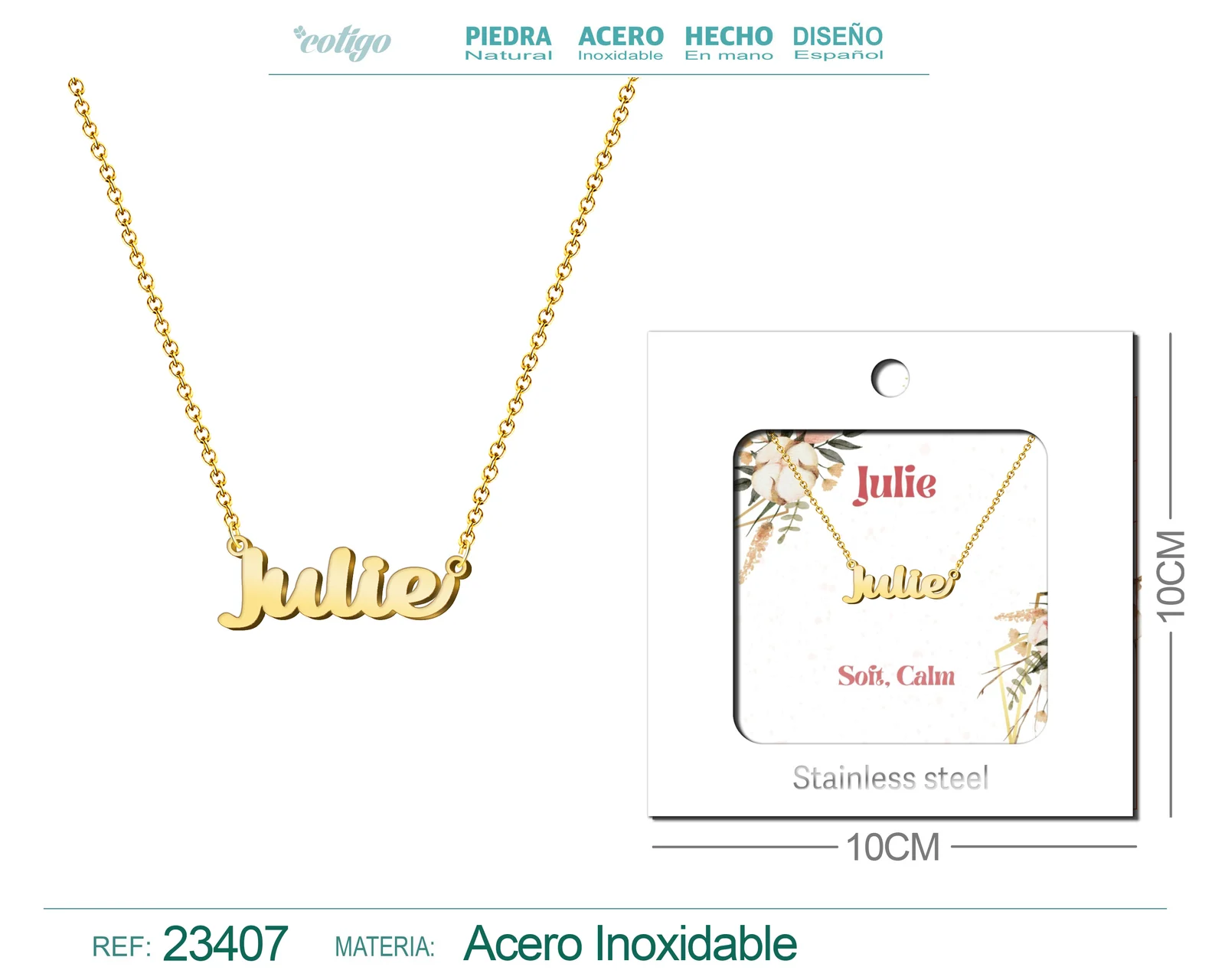 COLLAR NOMBRE INGLES JULIE ACERO CON SOBRE