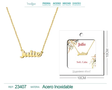 COLLAR NOMBRE INGLES JULIE ACERO CON SOBRE
