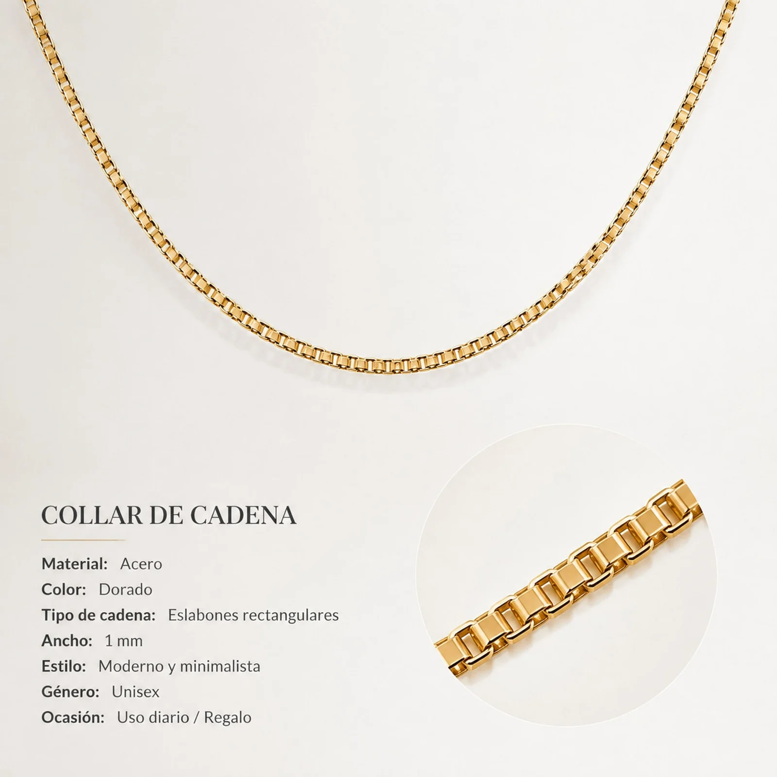 COLLAR DE CADENA ACERO DORADO