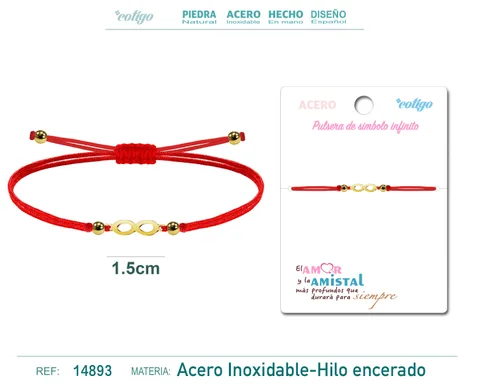 PULSERA HILO ENCERADO ROJO-INFINITO DORADO