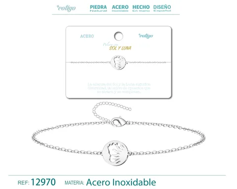 PULSERA SOL Y LUNA  ACERO PLATEADO