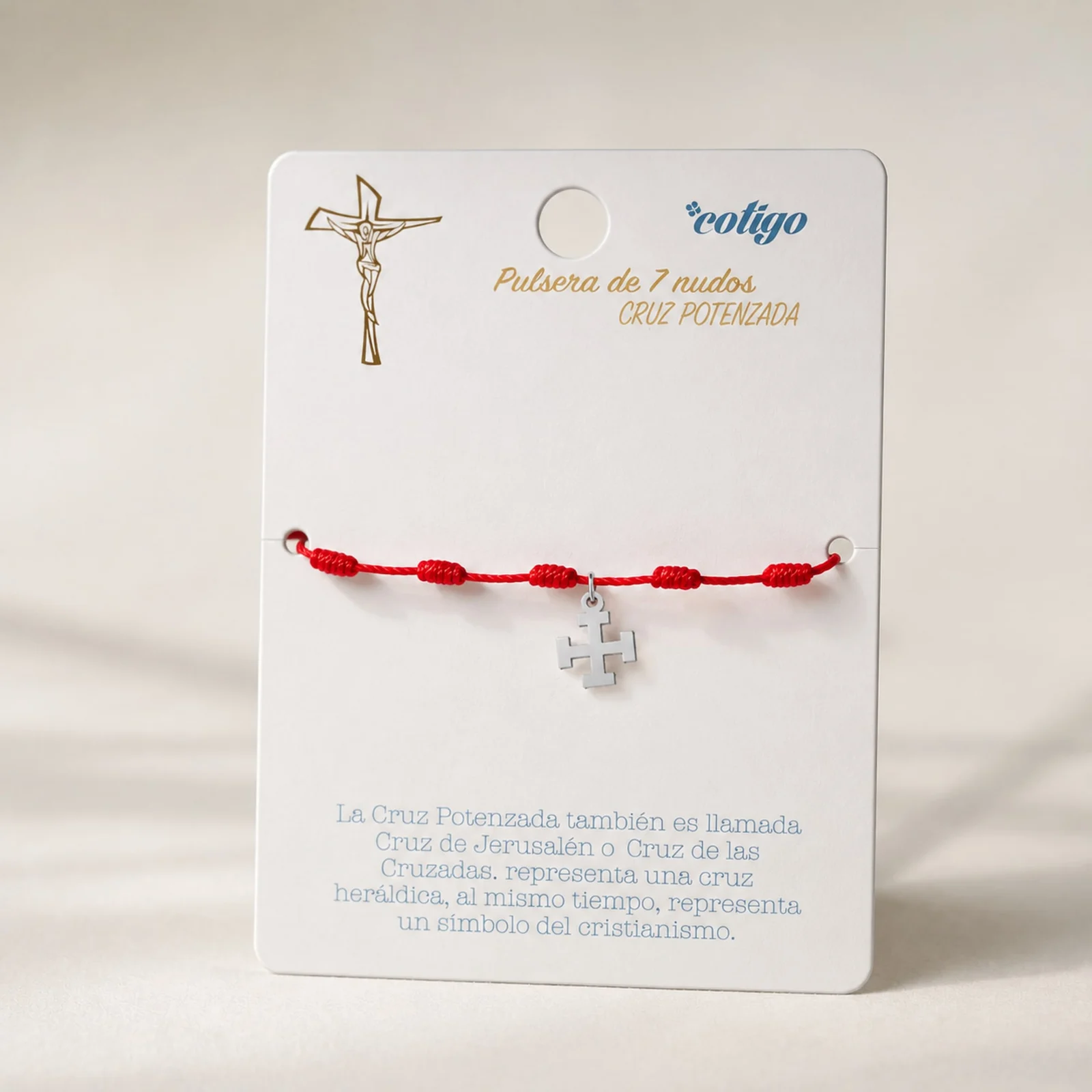 PULSERA 7 NUDOS CON CRUZ POTENZADA COLOR PLATEADO