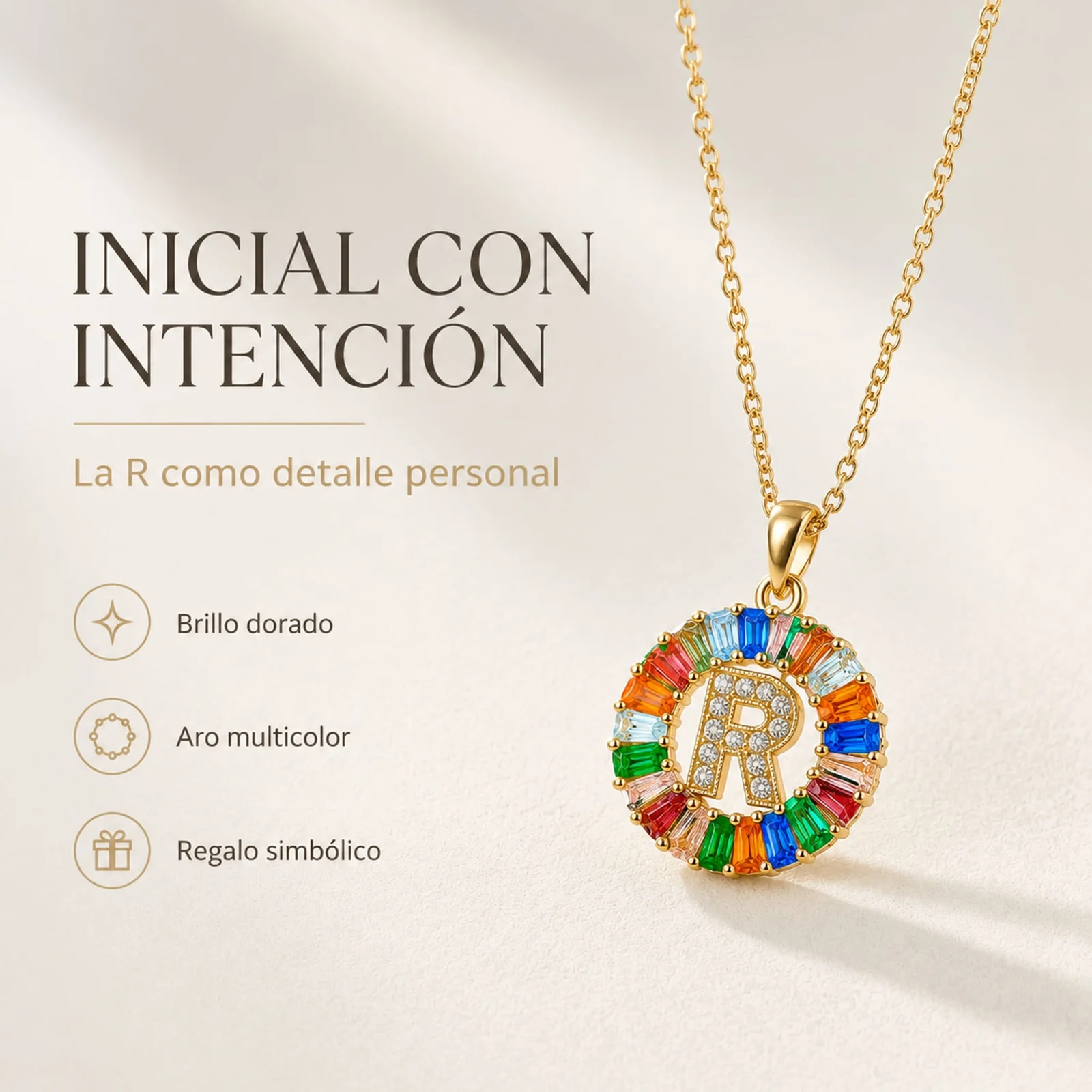 COLGANTE LETRA R CHAPADO ORO 14K CON CIRCONITA