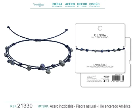PULSERA HILO ENCERADO CON LAPIZRAZURI