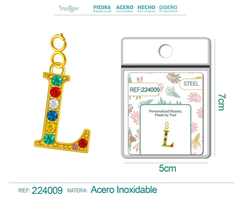 CHARM DE LETRA L ACERO COLOR DORADO CON CIRCONITA-CON CIERRE