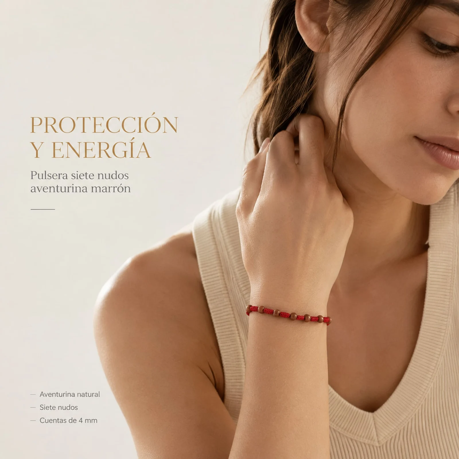 PULSERA 7 NUDOS CON  AVENTURINA MARRÓN 4MM