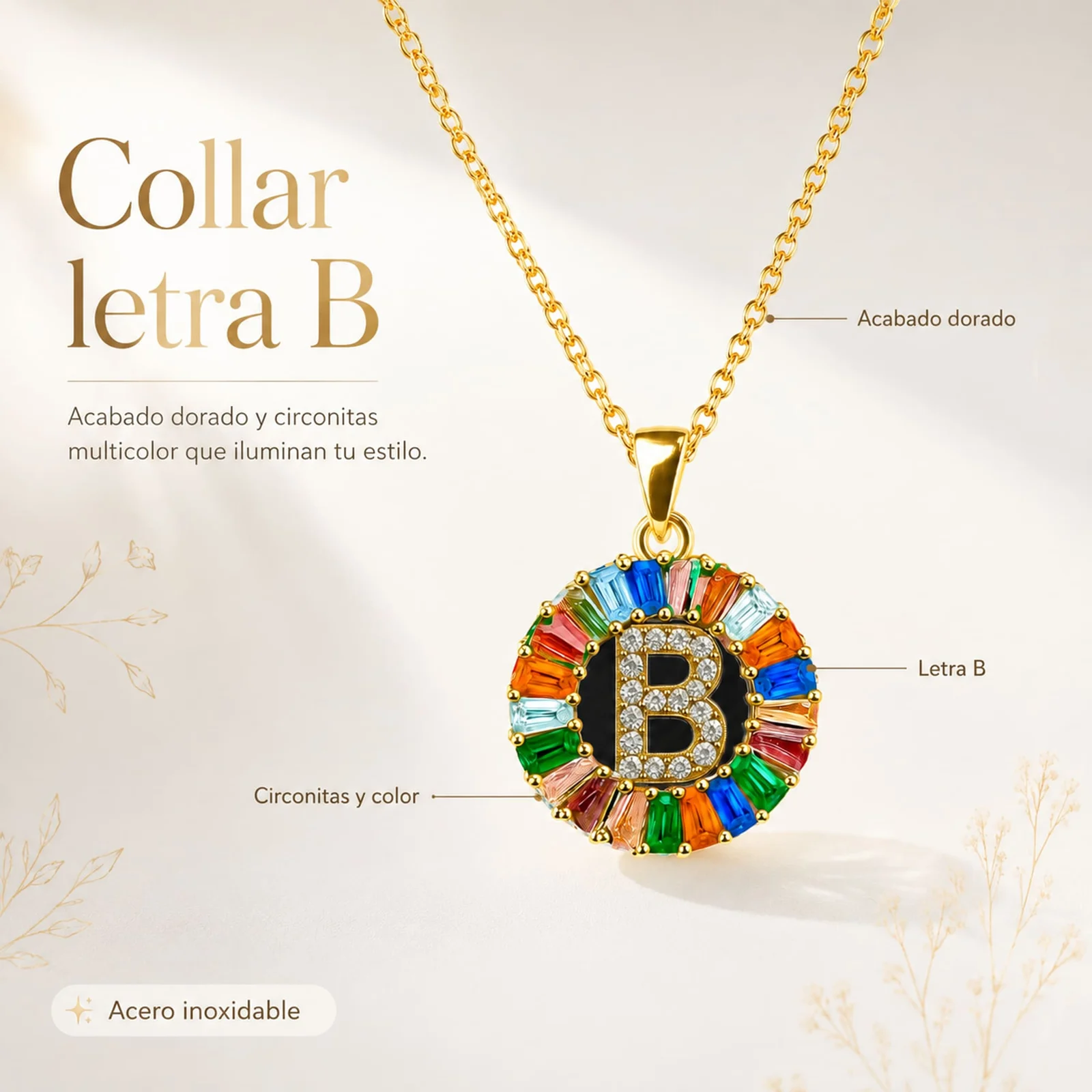 COLGANTE LETRA B CHAPADO ORO 14K CON CIRCONITA