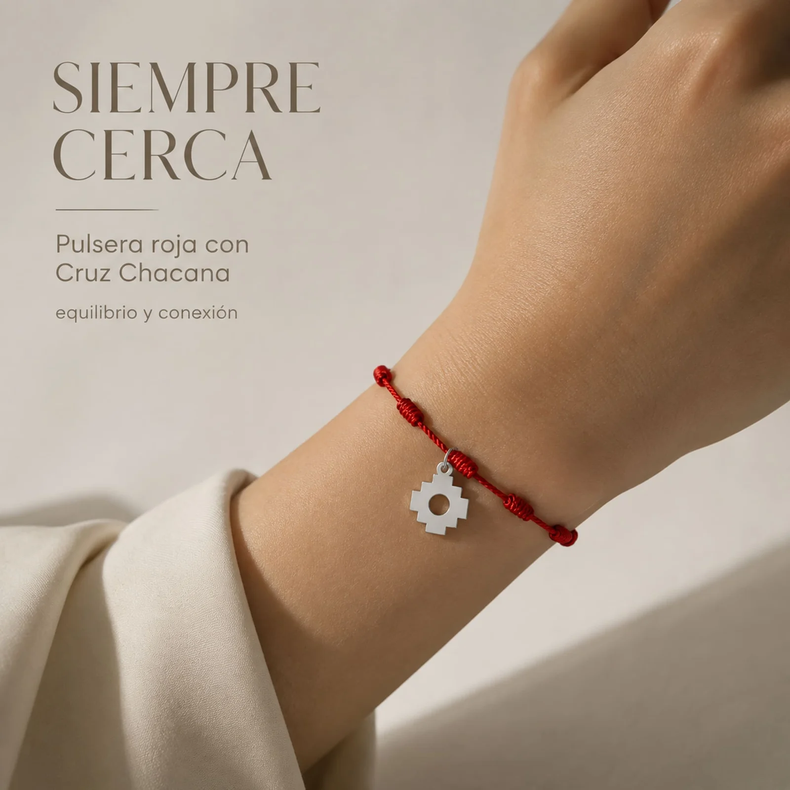 PULSERA 7 NUDOS CON CRUZ CHACANA COLOR PLATEADO