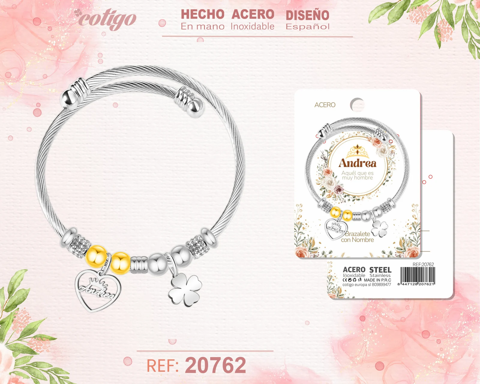 BRAZALERTE ACERO CON NOMBRE:ANDREA